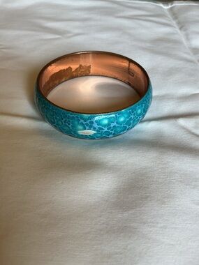 Turquoise Patterned Enamel Bangle Copper Bracelet